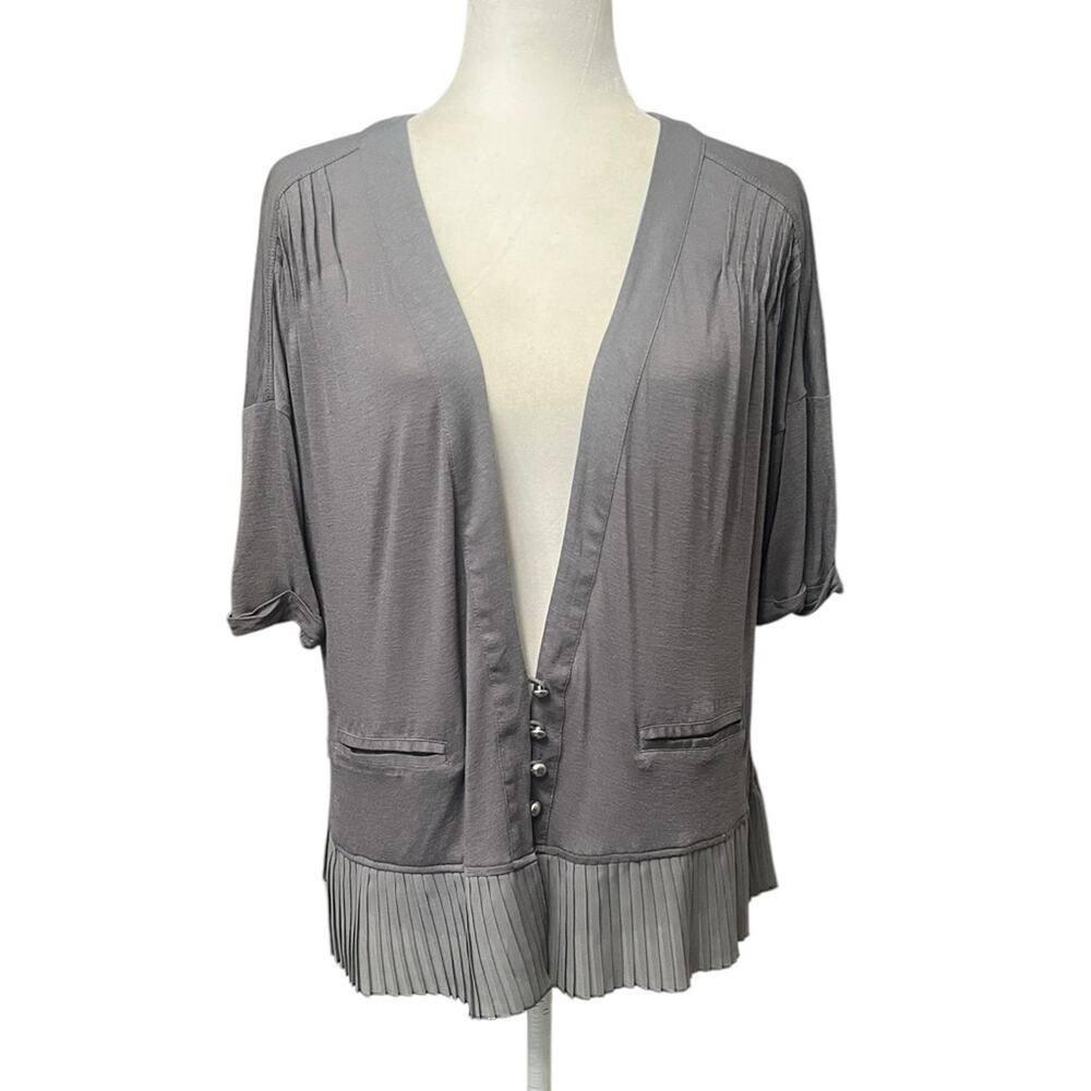 WRAP LONDON Gray Linen Blend Short Sleeve‎ Ruffle Cardigan Women’s Size 10